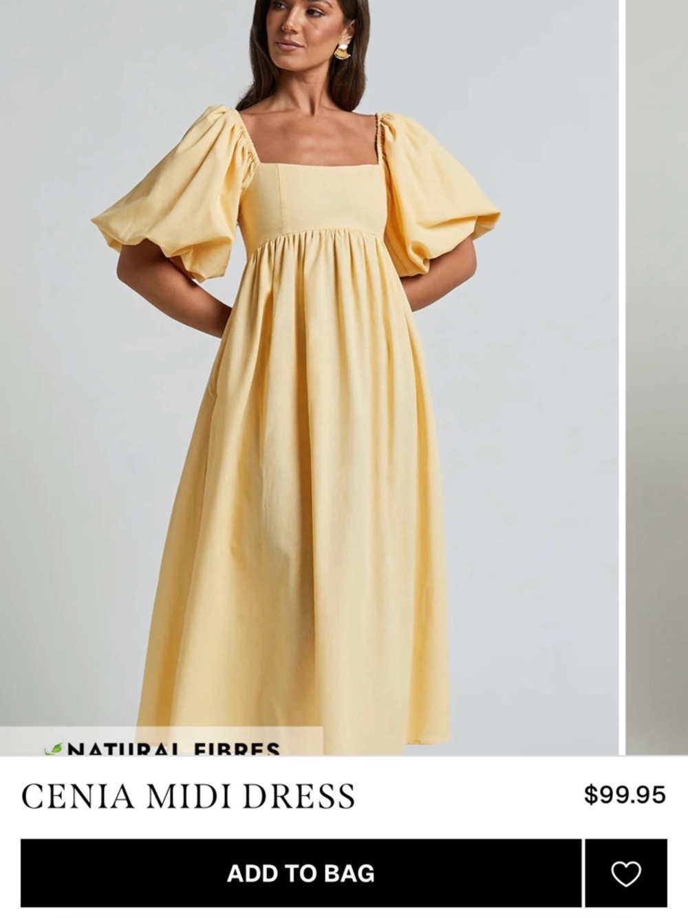 Showpo Pale Yellow Puff Sleeve Midi Dress